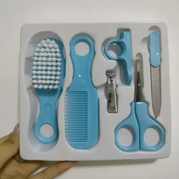 6pcs/set, Comb Brush Nail Clipper Scissors Set, Manicure Pedicure Tool Set BLUE - Image 5