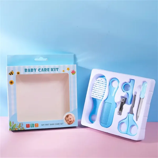 6pcs/set, Comb Brush Nail Clipper Scissors Set, Manicure Pedicure Tool Set BLUE - Image 3