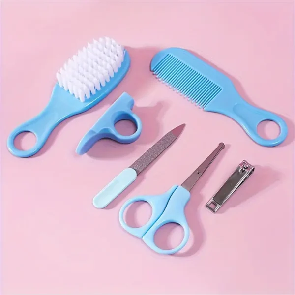 6pcs/set, Comb Brush Nail Clipper Scissors Set, Manicure Pedicure Tool Set BLUE
